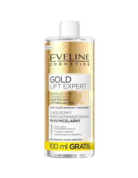 Eveline Agua Micelar Antiarrugas 3en1 500 ml Gold Lift Expert
