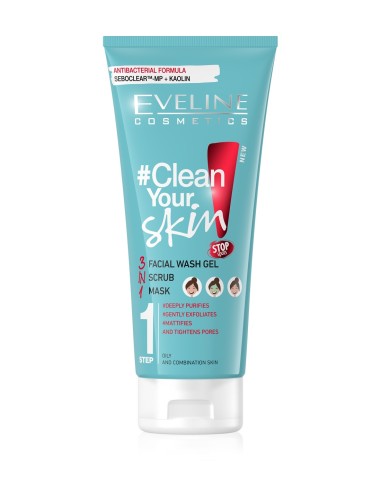 Eveline Clean Skin 3 en 1 Limpiador Facial, Exfoliante y Mascarilla 200 ml