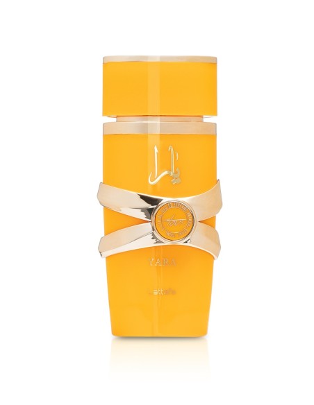 Frasco de perfume árabe Lattafa Yara Tous 100 ml con grabado y relieve dorado