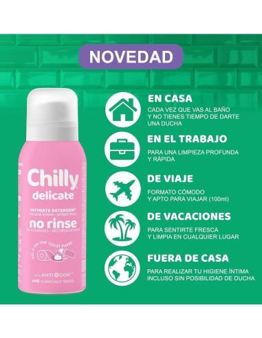 Espuma Higiene Íntima No Rinse Chilly Delicado Sin Aclarado 100 ml - Frescura Duradera