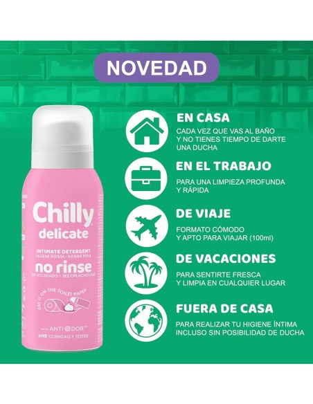 Espuma Higiene Íntima No Rinse Chilly Delicado Sin Aclarado 100 ml - Frescura Duradera