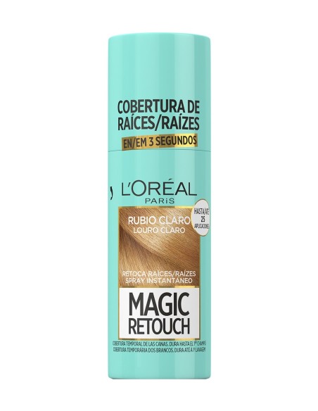 Spray retoca raices Loreal Magic Retouch tono 5 rubio claro envase verde agua