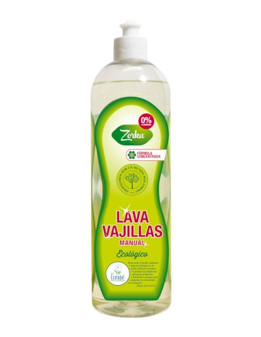 Botella de 750 ml del lavavajillas a mano ecológico Zorka con sello EU Ecolabel