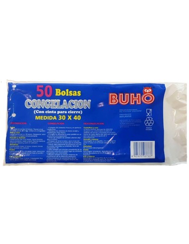 Búho Bolsas de Congelación 30x40 cm, 50 Unidades - Transparente