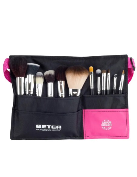 Cinturón negro y rosa Beter con 12 brochas maquillaje.