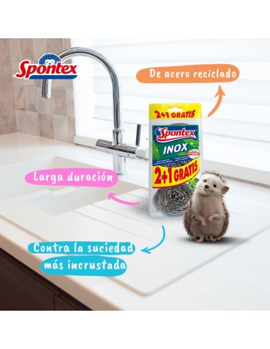 Estropajo metálico SPONTEX para ollas y sartenes, 2+1 gratis