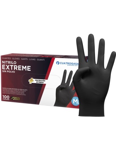 Guantes Nitrilo Cuatrogasa Extreme Negro Talla M