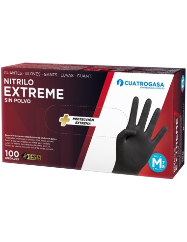 Guantes Desechables de Nitrilo Negro Extreme Sin Polvo, Caja de 100 Uds, Talla Mediana