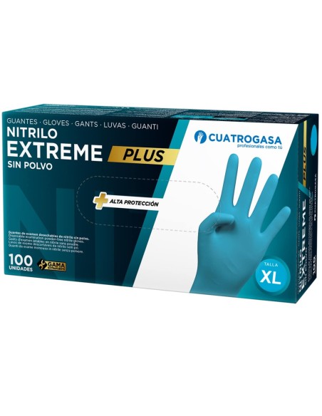 Guantes Nitrilo Cuatrogasa Extreme Plus Azul Talla XL