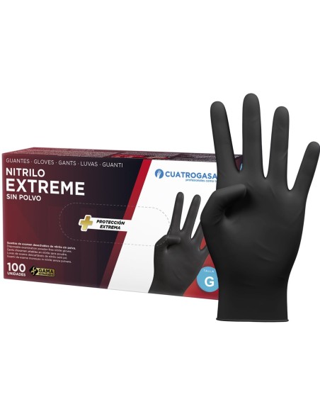 Guantes Nitrilo Negro 100 Uds Grande Extreme Sin Polvo Desechables