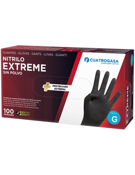 Guantes Desechables de Nitrilo Negro Extreme Sin Polvo, Caja de 100 Uds, Talla Grande
