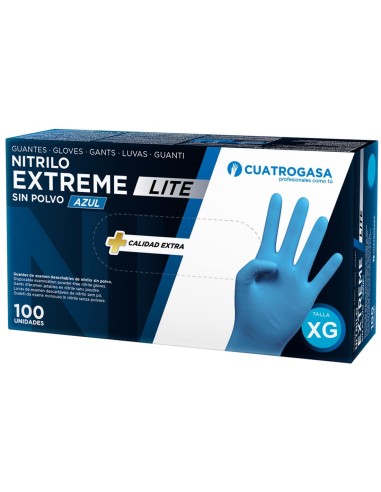 Guantes Desechables de Nitrilo Azul Extreme Lite, Caja de 100 Uds, Talla Extra Grande (10)