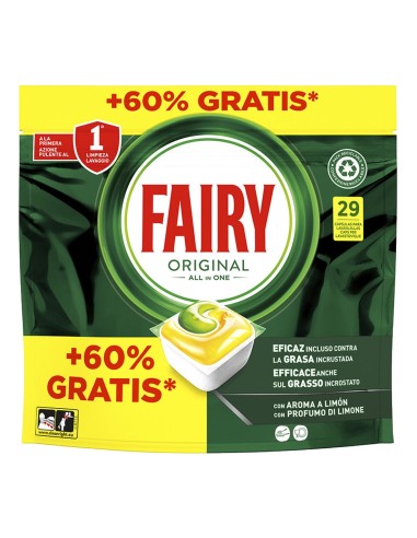 Fairy Cápsulas Lavavajillas Limón Todo en 1 pack 29 unidades con poder desengrasante

