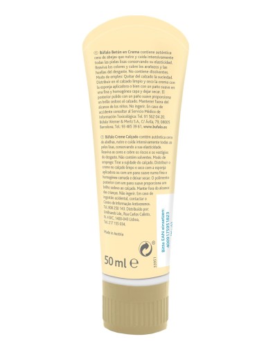 Crema para Calzado Búfalo Incolora, Tubo de 50 ml