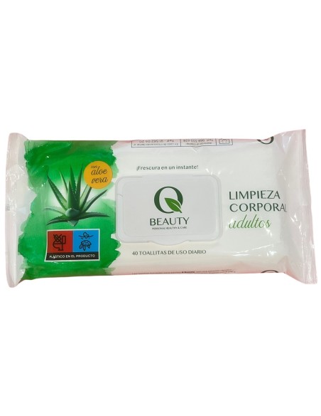 Q Beauty Toallitas Adulto Limpieza Corporal 40 Uds Aloe Vera.
