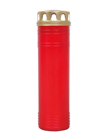 Velador votivo 7 días rojo de 23,6 cm con tapa dorada.
