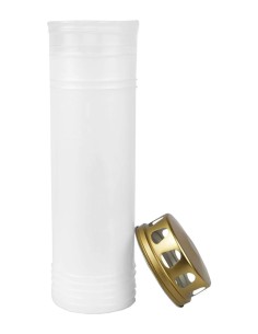 Velador votivo 7 días blanco de 23,6 cm con tapa dorada. 2