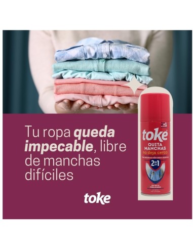 Quitamanchas en seco Toke 200 ml con efecto neutralizador de olores y limpieza instantánea.