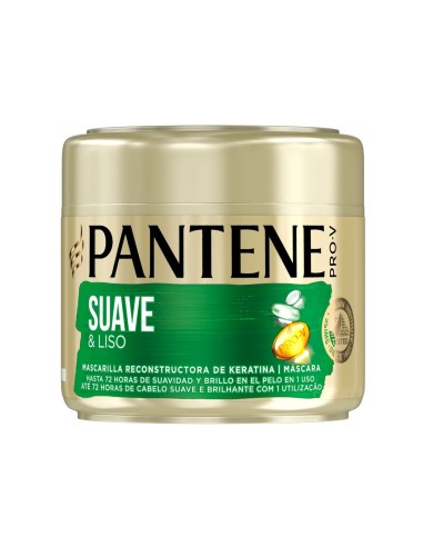 Pantene Pro-V Suave y Liso Mascarilla 300 ml en tarro dorado con etiqueta verde