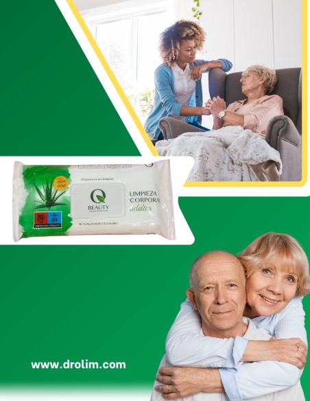 Toallitas húmedas Q Beauty con Aloe Vera para limpieza corporal de adultos.
