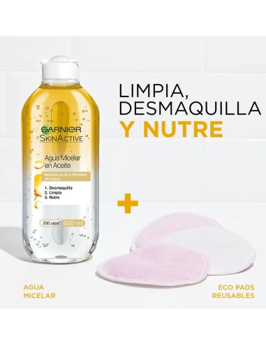 Desmaquillante agua micelar con aceite Garnier SkinActive rostro ojos y labios