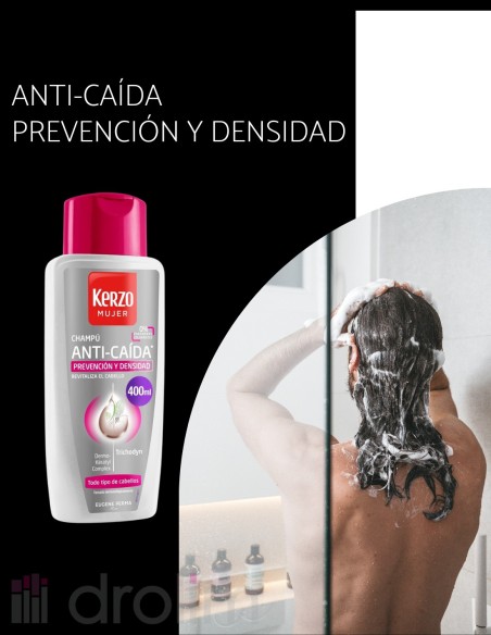 Kerzo Champú Anticaída Mujer 400 ml  Prevención y densidad Kerzo Champú Anticaída Mujer 400 ml  Prevención y densidad