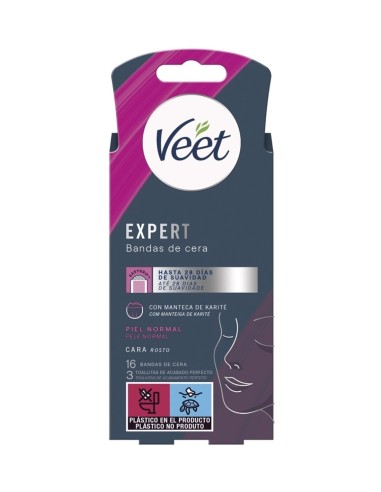 Bandas de cera facial con manteca de karité para piel normal.