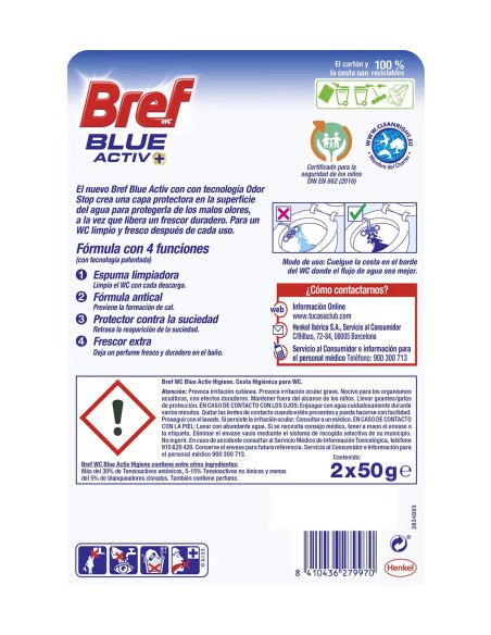 Bref Colgador WC Blue Active Pack 2  Frescura y limpieza