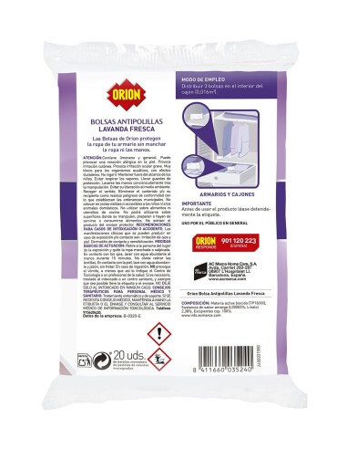 Orion Antipolilla y Ácaros Lavanda 20 uds