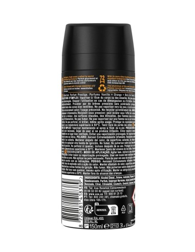 Desodorante en aerosol Axe con aroma a vainilla y toques oscuros.