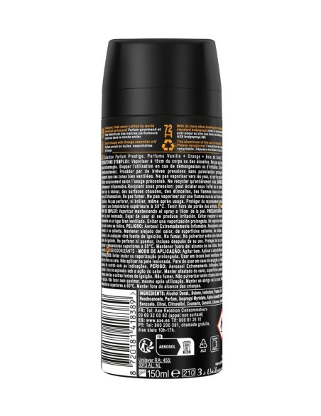 Desodorante en aerosol Axe con aroma a vainilla y toques oscuros.