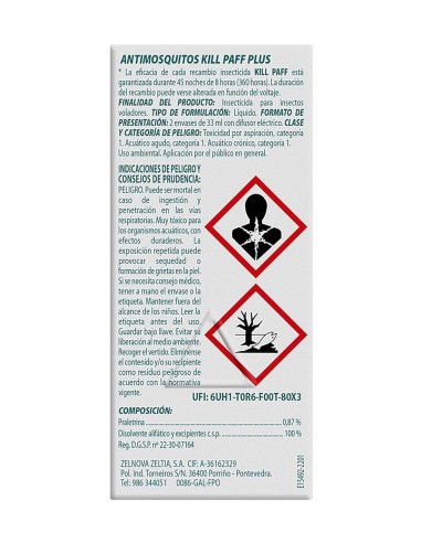 Kill Paff Anti-Mosquitos Recambio 1 ud Elimina Mosquitos