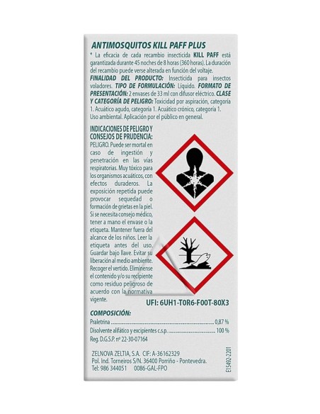 Kill Paff Anti-Mosquitos Recambio 1 ud Elimina Mosquitos