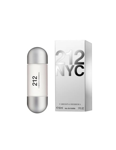 Frasco y caja de perfume femenino Carolina Herrera 212 NYC 30 ml