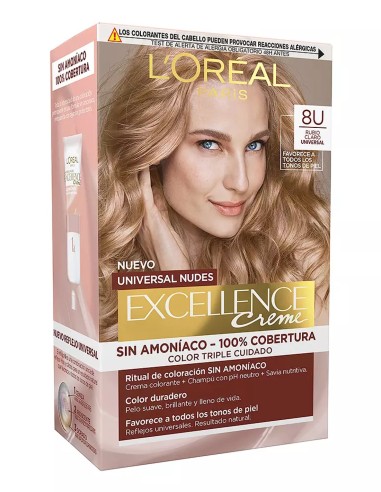 Caja frontal del tinte l'oreal paris excellence creme universal nudes 8u rubio claro