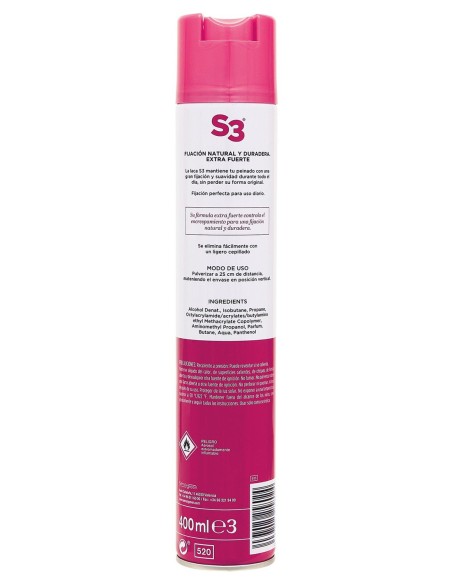 S3 Laca Cabello Fijación Extrafuerte Spray 400 ml