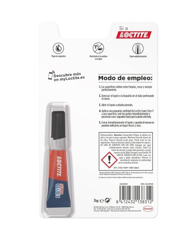 Pegamento Instantáneo Loctite Super Glue, Tubo 3 Gramos