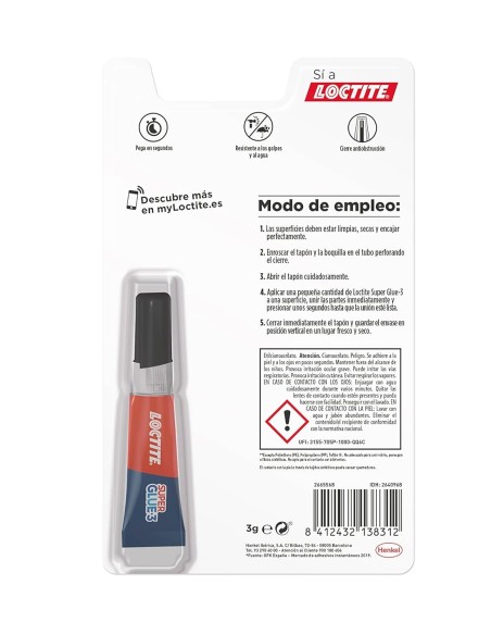 Pegamento Instantáneo Loctite Super Glue, Tubo 3 Gramos