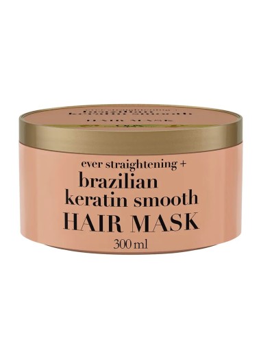 Mascarilla capilar OGX Brazilian Keratin para hidratación.