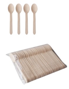 Cuchara de madera desechable 165 mm, bolsa 100 uds