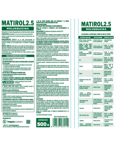 Matirol Molusquicida Anticaracoles 500g | Drolim.com