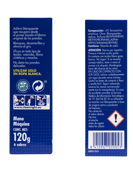 Blanco Nuclear Blanqueador Ropa 6 Sobres 120 GRS: Blancura Intensa