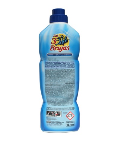 Etiqueta trasera de Las 3 Brujas Limpiador Bactericida con instrucciones y advertencias de seguridad