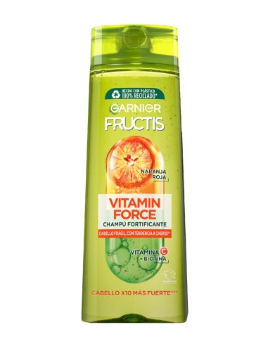 Botella frontal de Garnier Fructis Champú Vitamin Force 360ml para cabello frágil