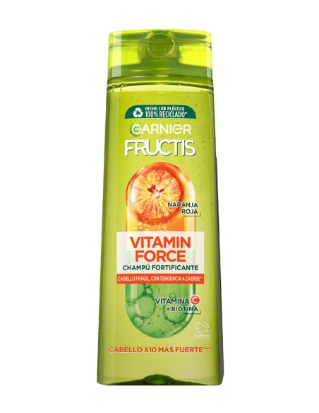 Botella frontal de Garnier Fructis Champú Vitamin Force 360ml para cabello frágil