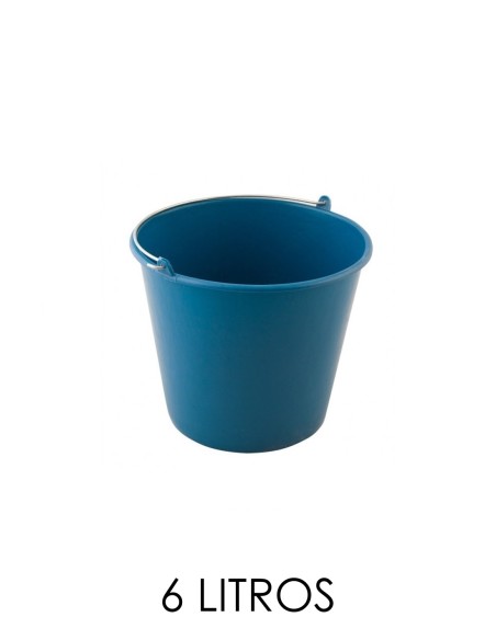 Cubo flexible de color azul con capacidad de 6 litros y asa metálica