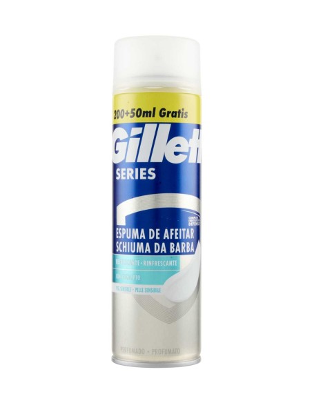 Gillette Series Espuma de Afeitar Piel Sensible 200+50 ml con eucalipto para piel delicada y afeitado suave