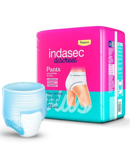 Braguitas absorbentes Indasec Plus Grande 12 uds, ajuste cómodo y discreto.