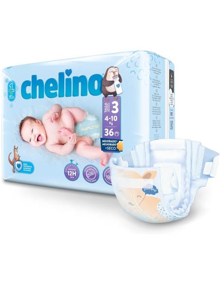 Pañales Chelino Talla 3, alta absorción y comodidad para bebés de 4 a 10 kg.