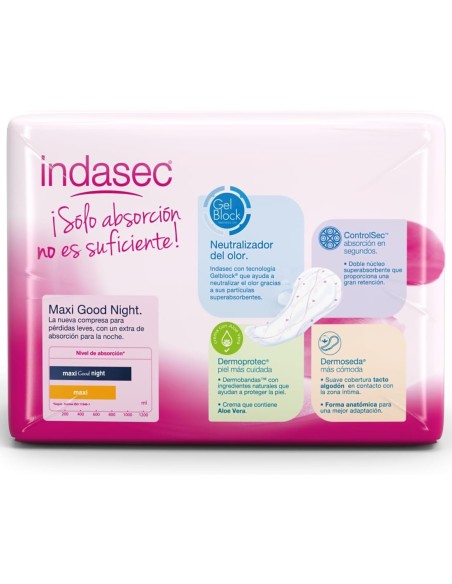 Compresas Indasec Maxi Noche para pérdidas moderadas de orina
